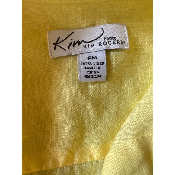 Kim Rogers Petite Yellow Linen Button Up Shirt Roll Tab Sleeves Size Medium - Picture 2 of 5
